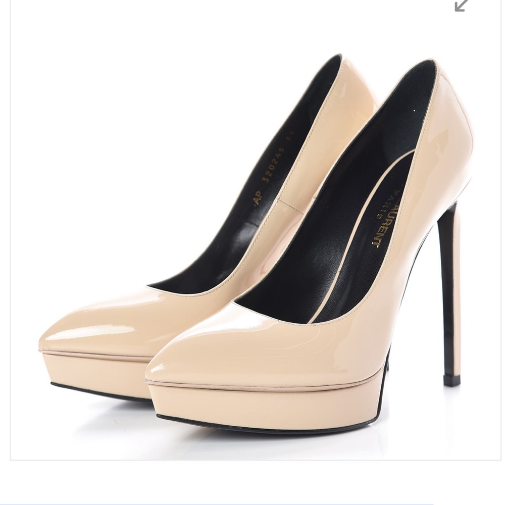 Saint Laurent Blush Patent Leather Platform Pumps